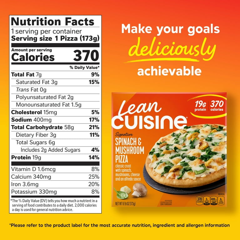 Lean Cuisine Spinach and Mushroom Frozen Pizza 6 oz Vegetarian