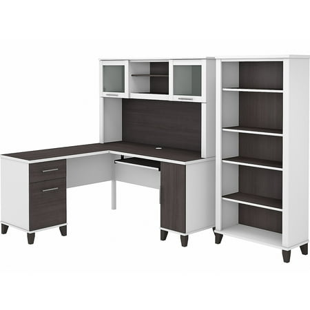 UPC: 0042976138608 | Bush Furniture Somerset 60W L Shaped Desk with Hutch and 5 Shelf Bookcase