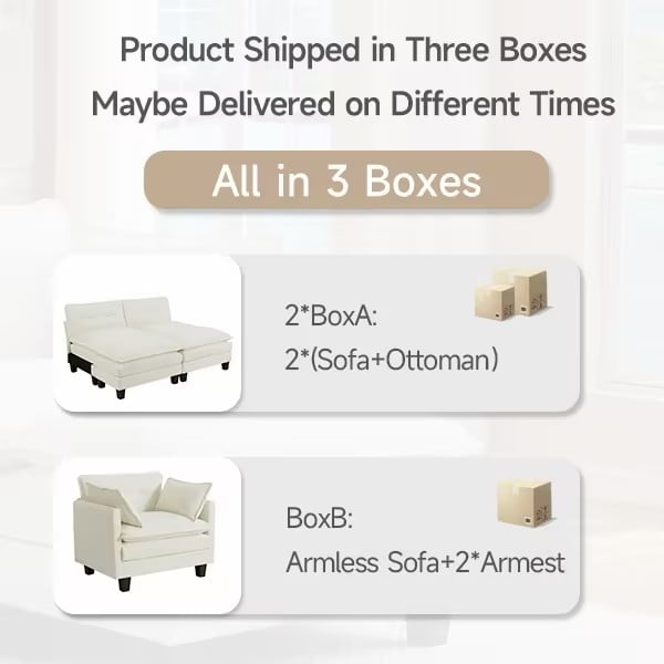 Amsleekey 111.5" Modular Sectional Sofa with 2 Movable Ottomans, U-Shaped Modern Chenille Cloud Couch for Living Room, Comfy Deep Seat Large Daybed, Beige