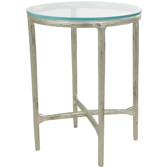 DecMode 18" x 23" Silver Aluminum Textured Accent Table with Glass Tabletop, 1-Piece