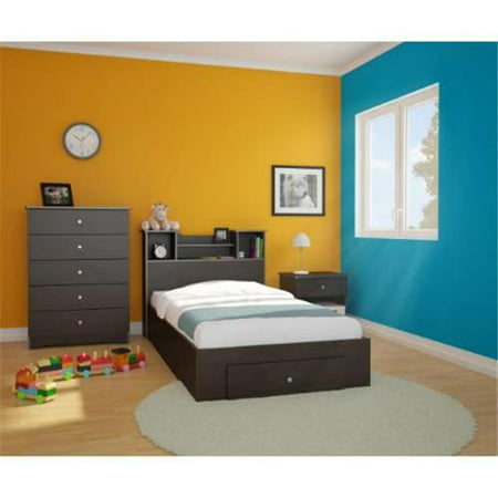 Pocono 1-Drawer Storage Bed with Bookcase Headboard Bedroom Set-Size: Twin