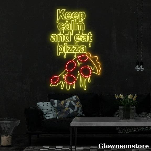 Glowneon Keep Calm and Eat Pizza Neon Sign, Pizza Led Sign, Restaurant Decor, Pizza Decor Store
