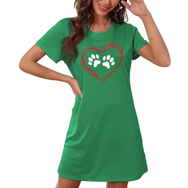 Camisón corto de mujer, vestido de largo medio con estampado de moda, camisón corto extragrande de mujer, camisón de manga corta con estampado de pecho a la moda, camisón de mujer