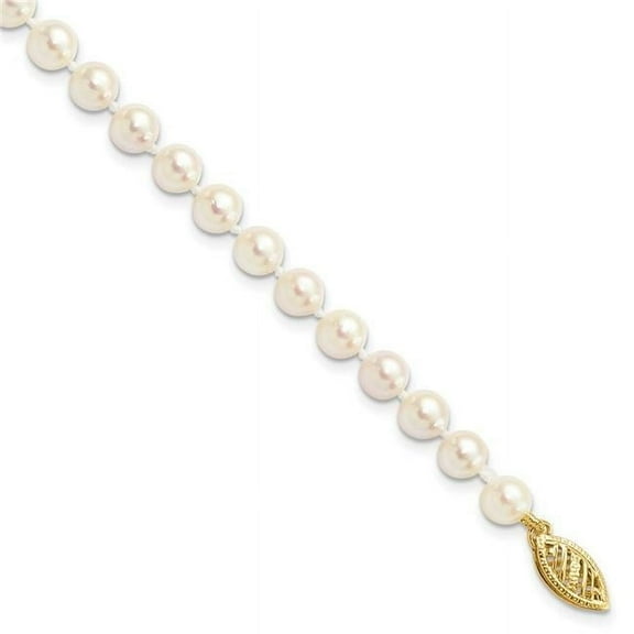 Primal Gold 14 Karat Yellow Gold 5-6mm Round White Saltwater Akoya Cultured Pearl Bracelet