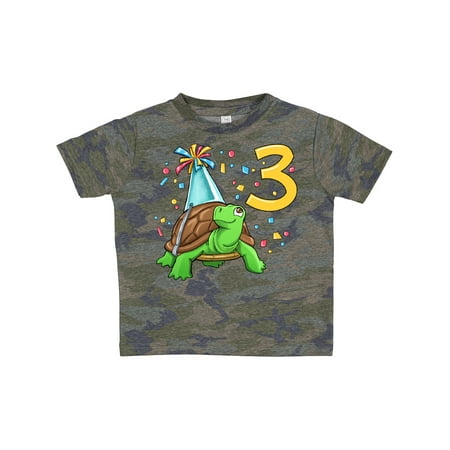 

Inktastic 3rd Birthday Cute Turtle in Party Hat with Confetti Gift Toddler Boy or Toddler Girl T-Shirt