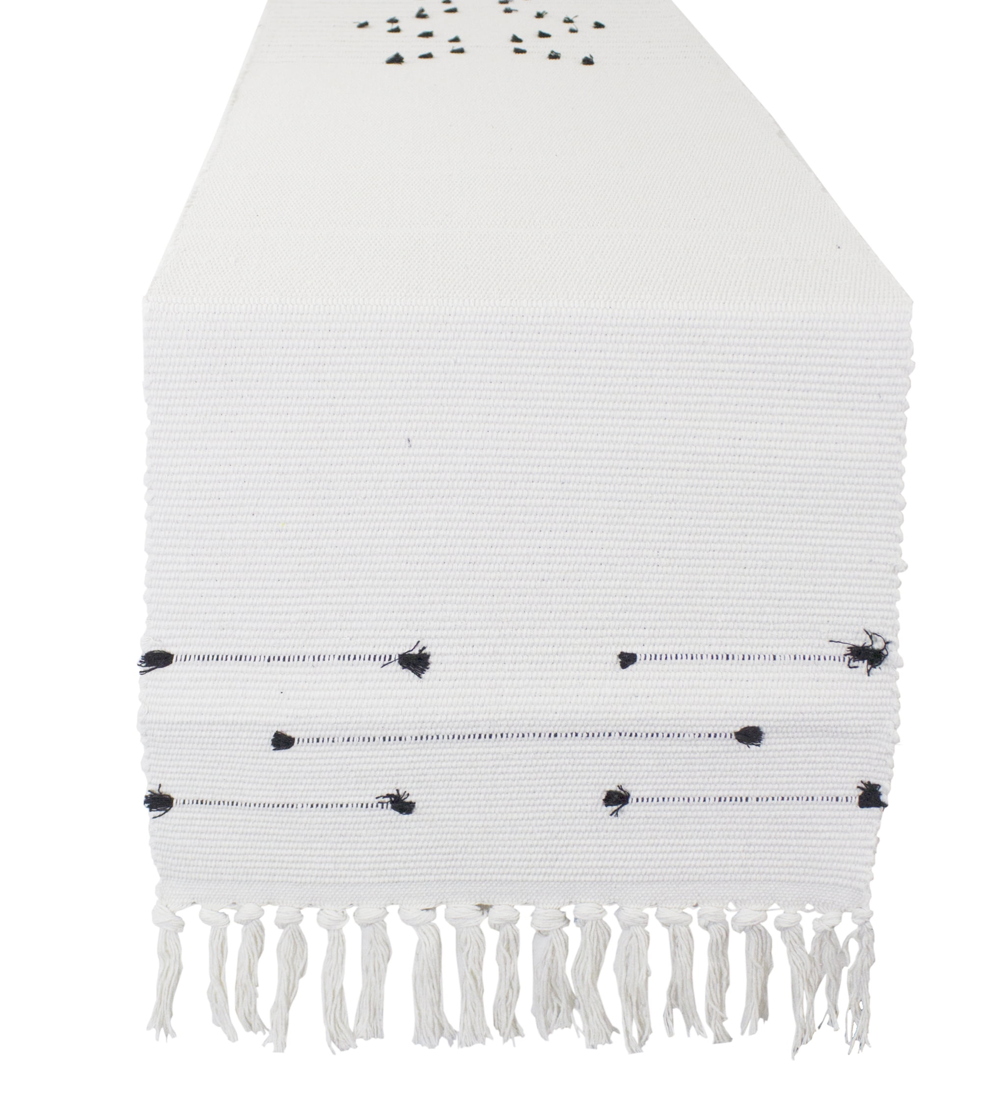 14x87 Table Runner, Table Runner Fennco Styles Ivory Boho Tribal Textured Table Runner with Tassels 