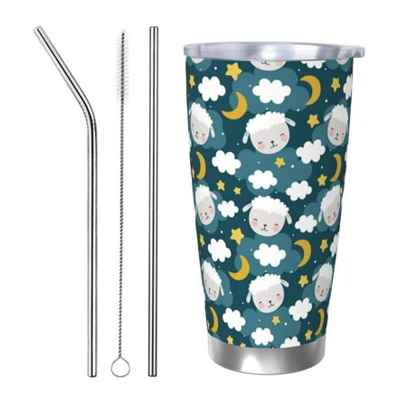 

KLL Sweet Dream Lamb Print 40oz Stainless Steel Insulated Car Cup with Spillproof Lid - Keep Your Drink Hot or Cold on the Go-Straw Three-piece Set
