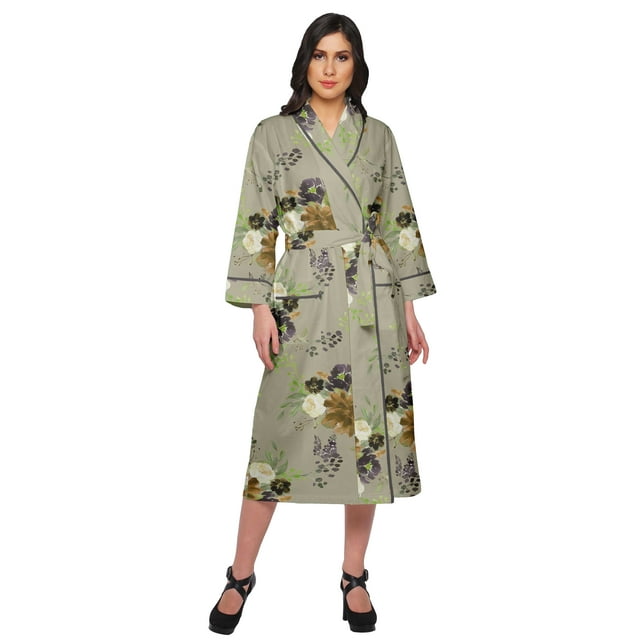 Moomaya Cotton Robe Women Long Printed Cotton Crossover Summer Bathrobes