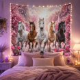 thumbnail image 2 of Five Horses Charging Through Water with Cherry Blossoms Majestic Fantasy for Nature Lovers Wildlife Wall Art Housewarming Gift Tapestry Wall Hanging for Bedroom and Living Room, 2 of 7