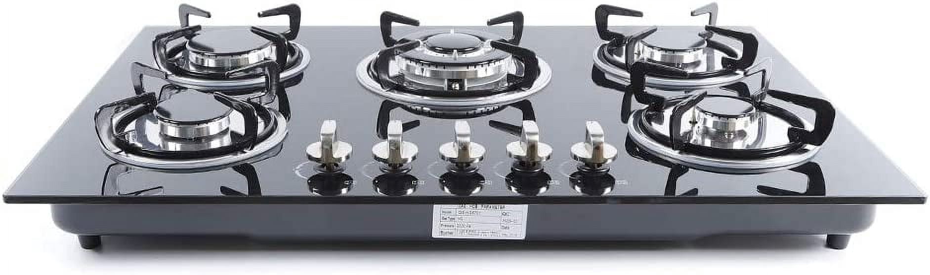 Miumaeov 30" Built-in 5 Burners Stove Hob Cooktop Tempered Glass Top LPG NG Gas Cooktop