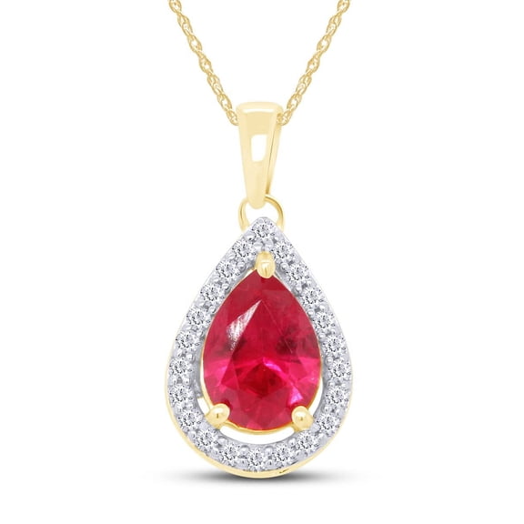 AFFY Pear Shape Simulated Ruby & Round Cut White Cubic Zirconia Teardrop Pendant Necklace in 14k Yellow Gold Plated 925 Sterling Silver with 18" Chain