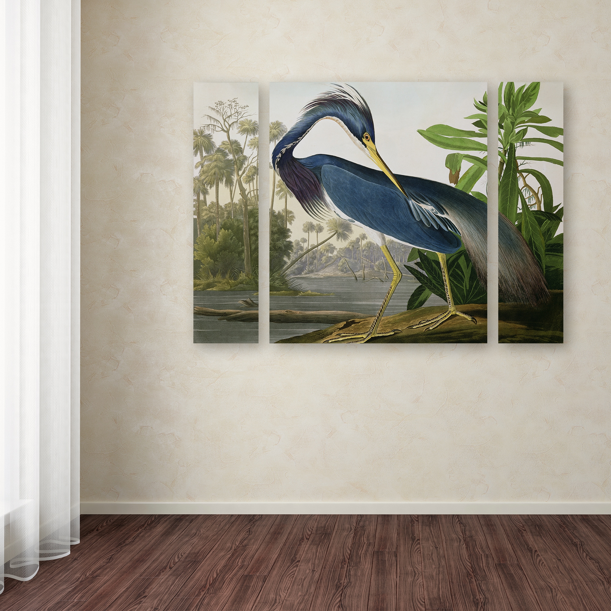 Trademark Fine Art "Louisiana Heron" Canvas Art by John James Audubon Three Panel Set