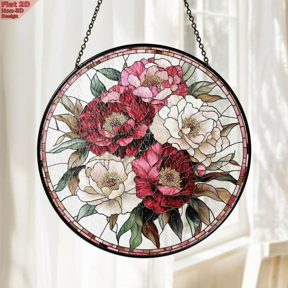 Peony Stained Glass Suncatcher, Elegant Floral Window Hanging, Romantic Garden Accent, Perfect Gift for Her, Mothers day gift