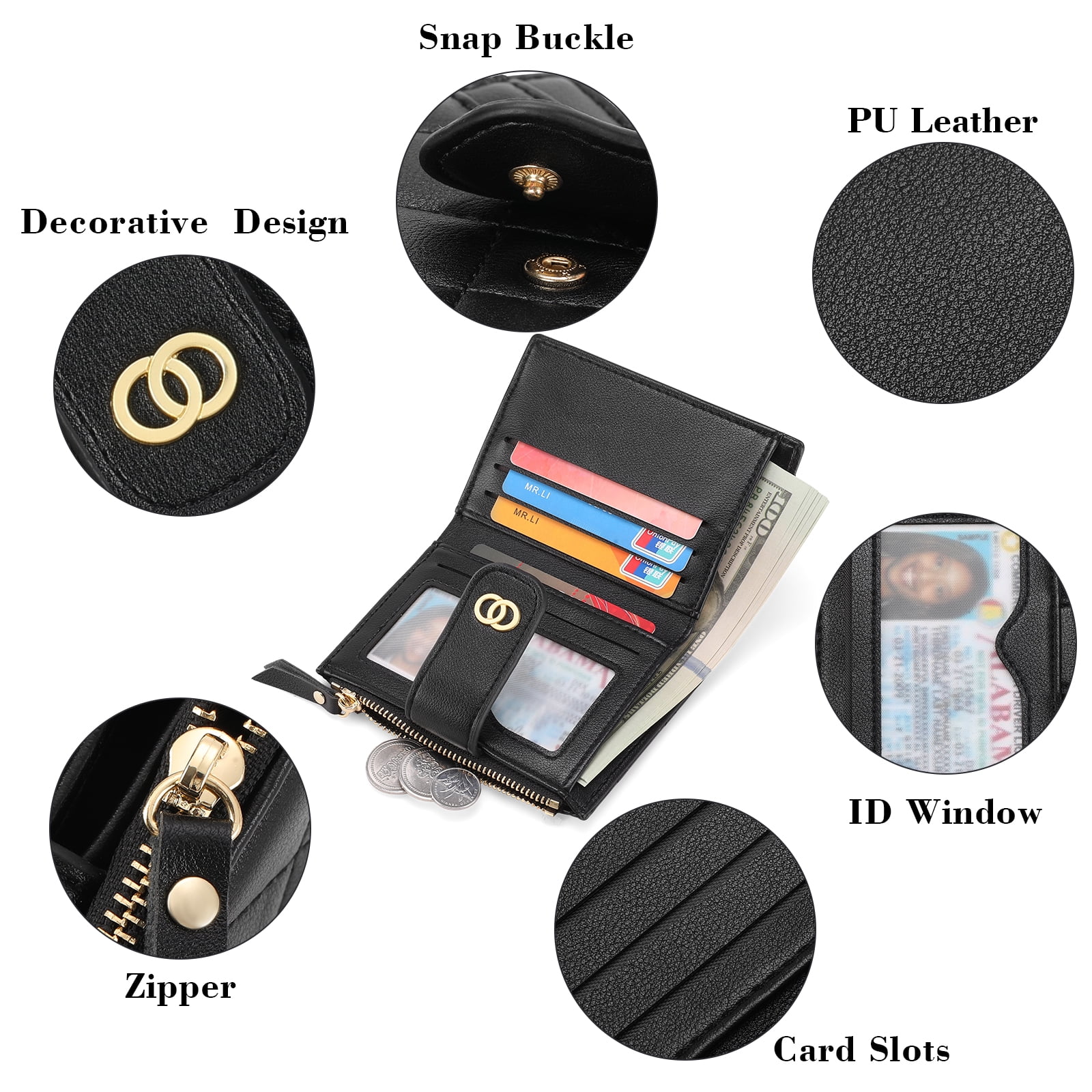 Small Wallet for Women Slim Bifold Leather Credit Card Holder Wallets Zipper Pocket Coin Purse with ID Window