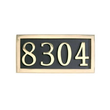 Metal Address Plaque - Brass Accents I08-P7540-605 6 x 13.12 in. Four Numeral Solid Brass Address Marker Plaque; Black