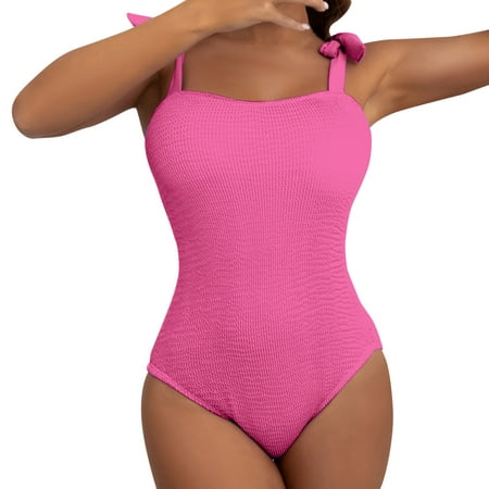 zuwimk Womens Tankini Bathing Suits Women Cutout One Piece Swimsuits Tummy Control High Waisted Halter Front Tie Knot Bathing Suit Hot Pink M