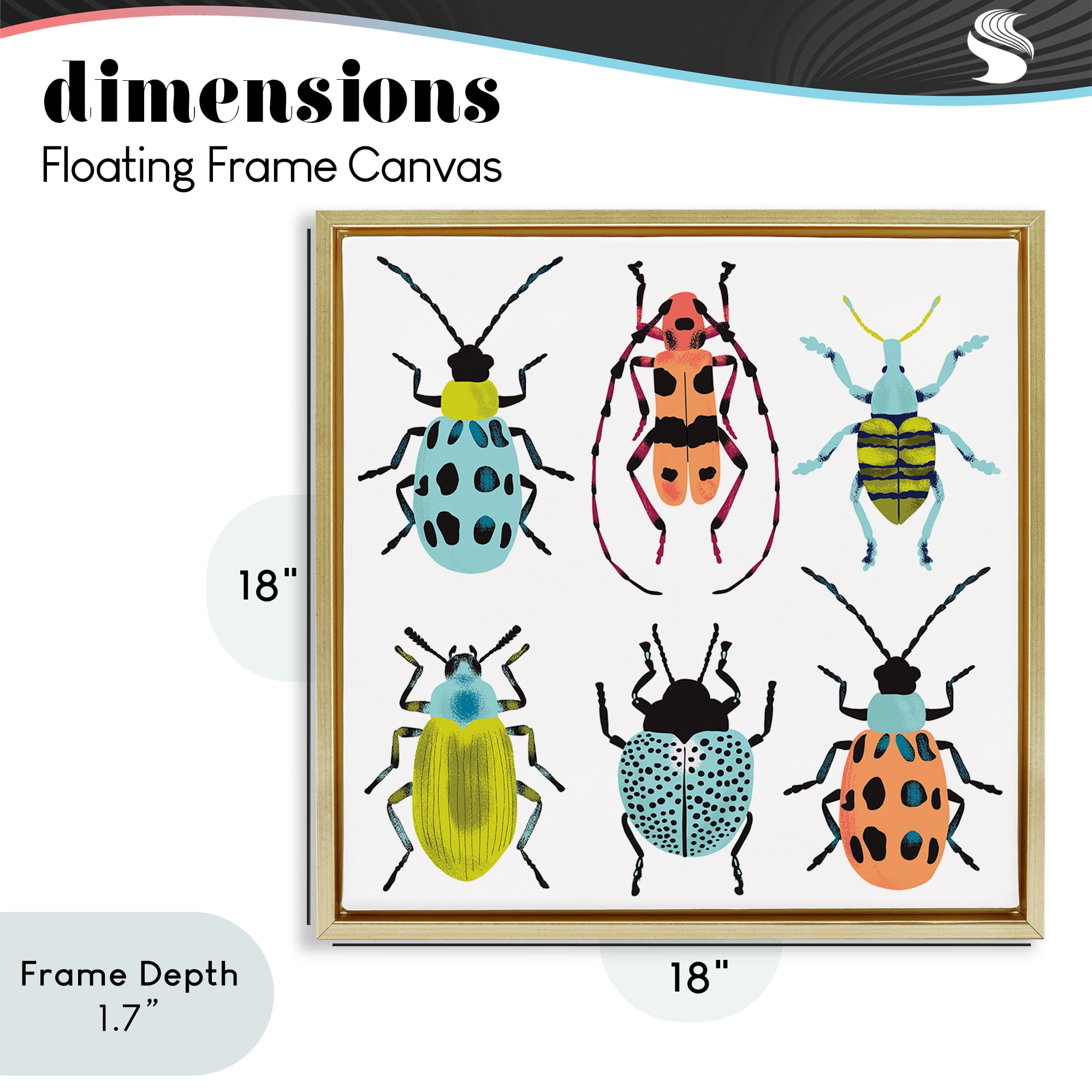 Stupell Industries Beetles & Bugs Collection Gold Framed Floater Canvas Wall Art, design by Metka Hiti