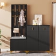 thumbnail image 3 of Coat Rack Set with Shoe Bench and Cushion, Coat Rack Front with Hooks, Shoe Cabinet with Drawers and Doors,Black, 3 of 22
