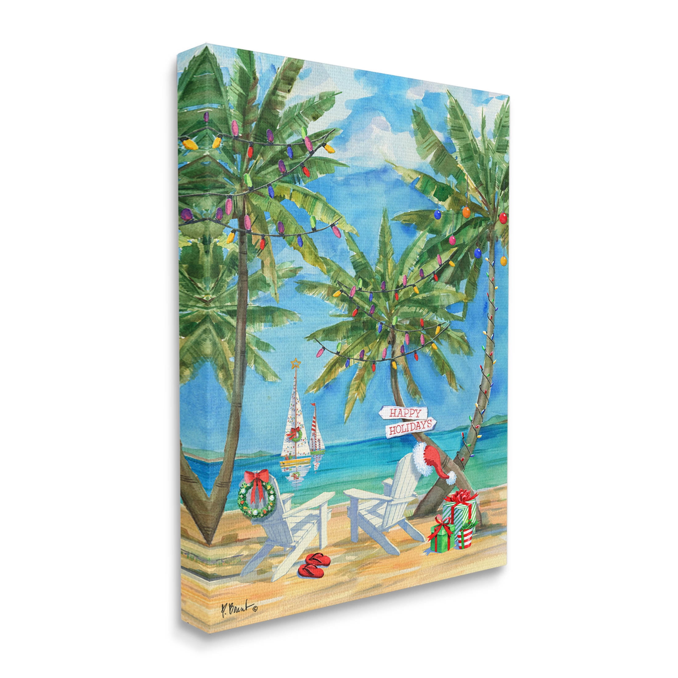 Stupell Industries Holiday Palms Warm Island Winter Painting Gallery Wrapped Canvas Print Wall Art, Design by Paul Brent