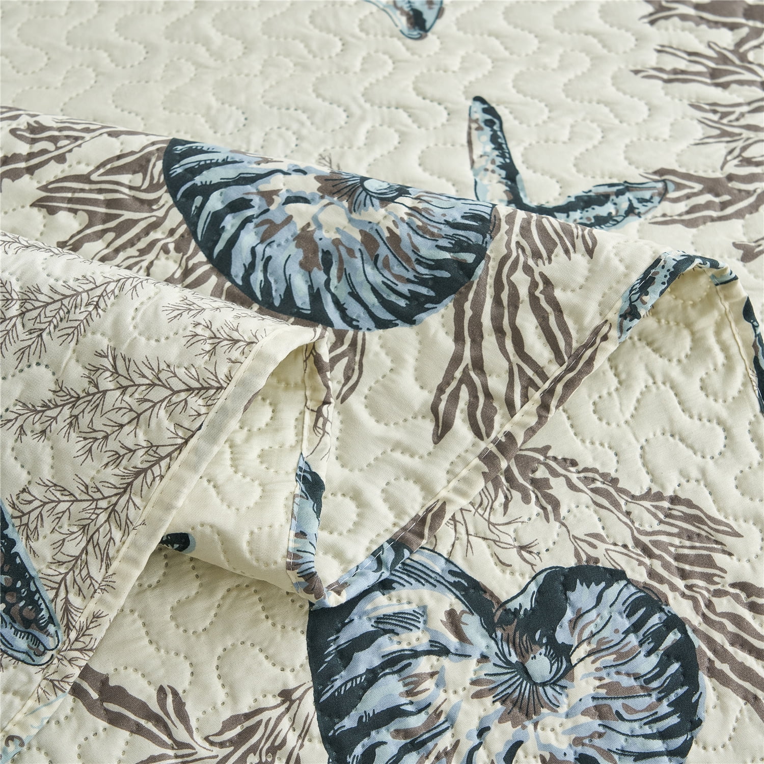 JML 3-Piece Quilt Set with 2 Shams, Soft Microfiber Bedspread Coverlet Set, Queen, Beige Shell
