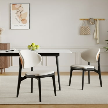 Etelifrank Modern Dining Chairs, Set of 2, Rubberwood and Faux Leather, Light Grey