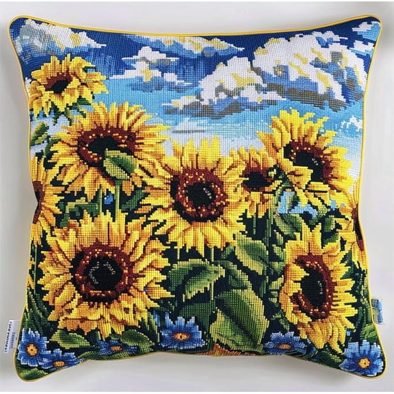 Latch Hook Cushion Kits Sunflower flowers Stitching Latch Hook Pillow Kit Hooking Pillowcase 17x17inch