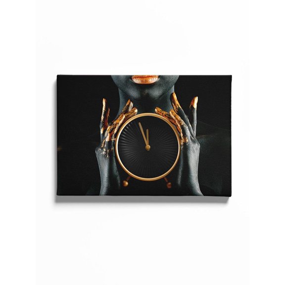 Black And Gold Woman And Clock 20x30 Canvas -Image by Shutterstock,