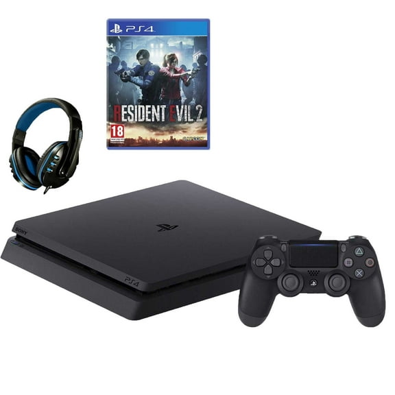 Pre-Owned Sony PlayStation 4 Slim 1TB with Resident Evil 2 Game BOLT AXTION Bundle, Black