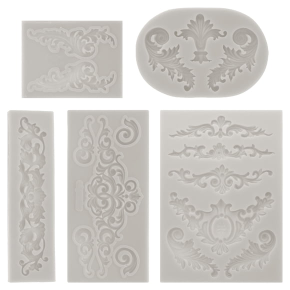 Uxcell 5Pcs Polymer Clay Mold, Clay Mold Fondant Mold 3D Baroque Lod-Mold Silicone for Crafts Air Dry DIY Cake Chocolate Candy Sugar Baking, Grey