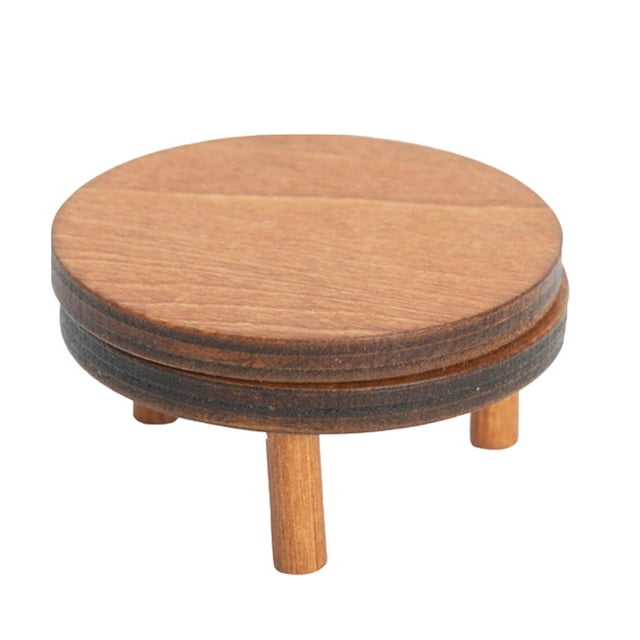 1/12 Miniature Table Lifelike Display Shelf Basswood Round Mini Wooden Desk for