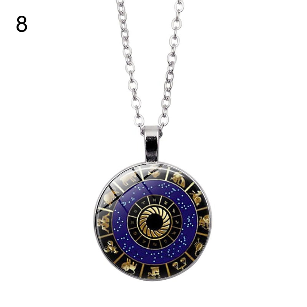 Cabochon Glass necklace Silver charm pendant jewelry（satanic pentagram