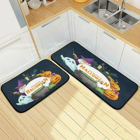 

Bestwell Halloween Horror Pumpkins Kitchen Rugs 2 Pieces Ghosts Haunted House Floor Mat Room Area Rug Washable Carpet Perfect for Living Room Bedroom Entryway