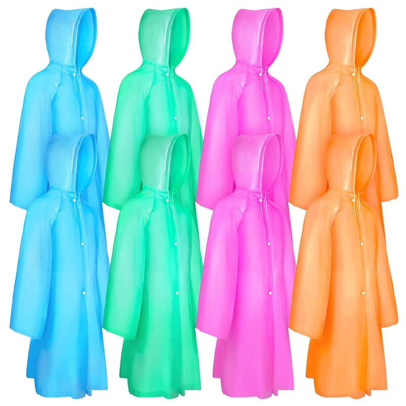 8 Pack Kids Raincoat Portable Reusable Rain Poncho Jacket Ponchos