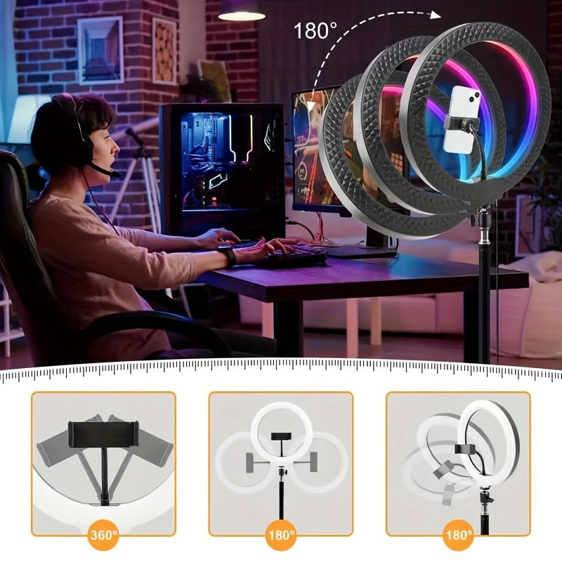 UEGOGO 10-Inch LED Selfie Ring Light with 51-Inch Tripod And Phone Stand, RGB Tone Mode, Stepless Dimming, USB Powered for Live Streaming, Makeup, Cooking Video Recording, Indoor Use
