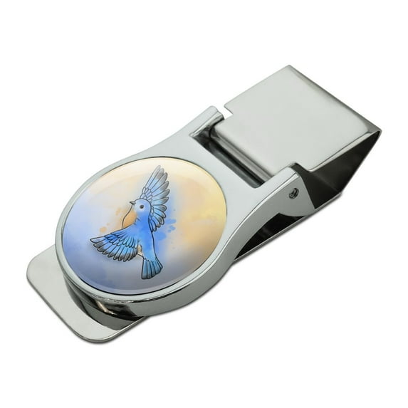 Eastern Bluebird Watercolor Northeastern Bird Satin Chrome Plated Metal Money Clip