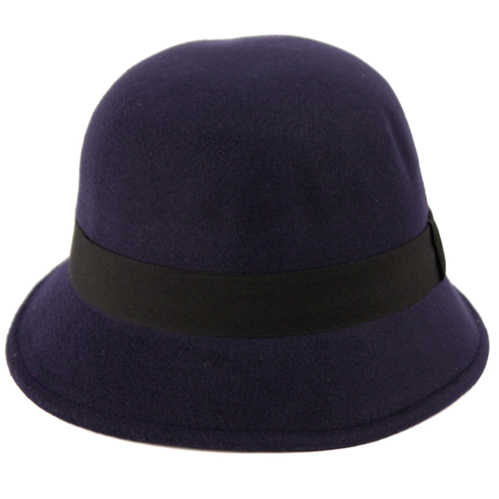 Women\'s Vintage 100% Wool Felt Cloche Bucket Bowler Hat Winter Vintage Bow Navy Felt Cloche Hat with Bow - CLAIRE main image 2