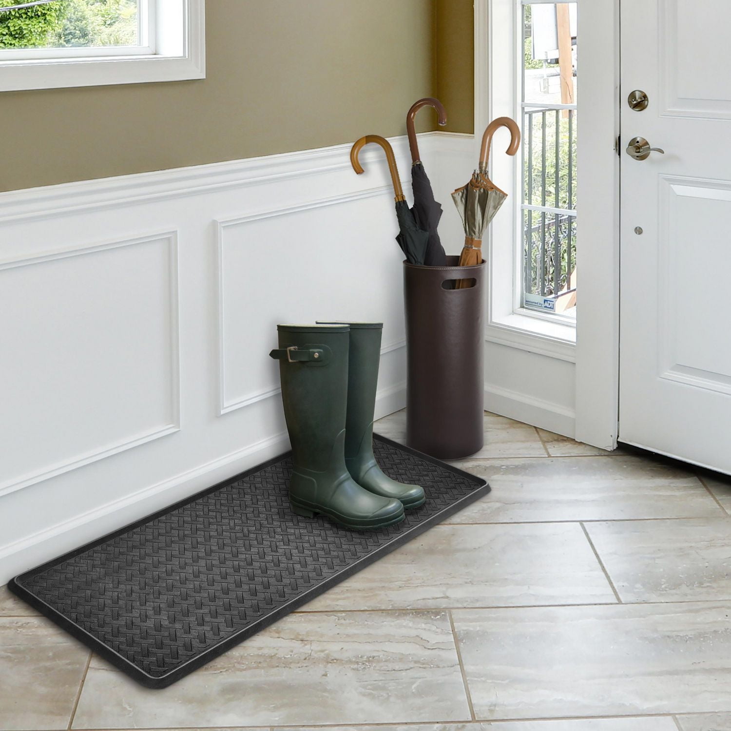 Mainstays Black Rectangular Metro Rattan Boot Tray, 14-inch x 38-inch