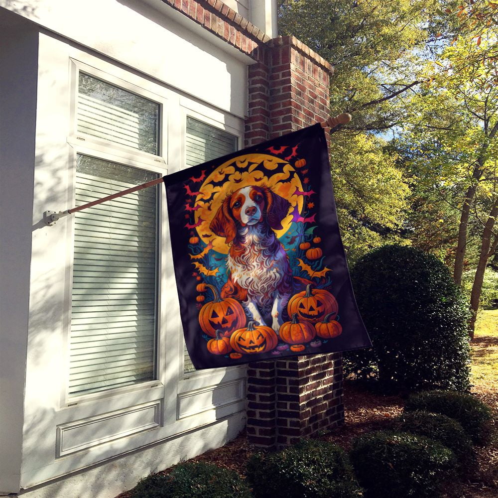 Halloween Brittany Spaniel Dog House Flag 28x40IN Double-Sided Polyester Decorative Sleeve Pole Flag for Outdoor Home Garden