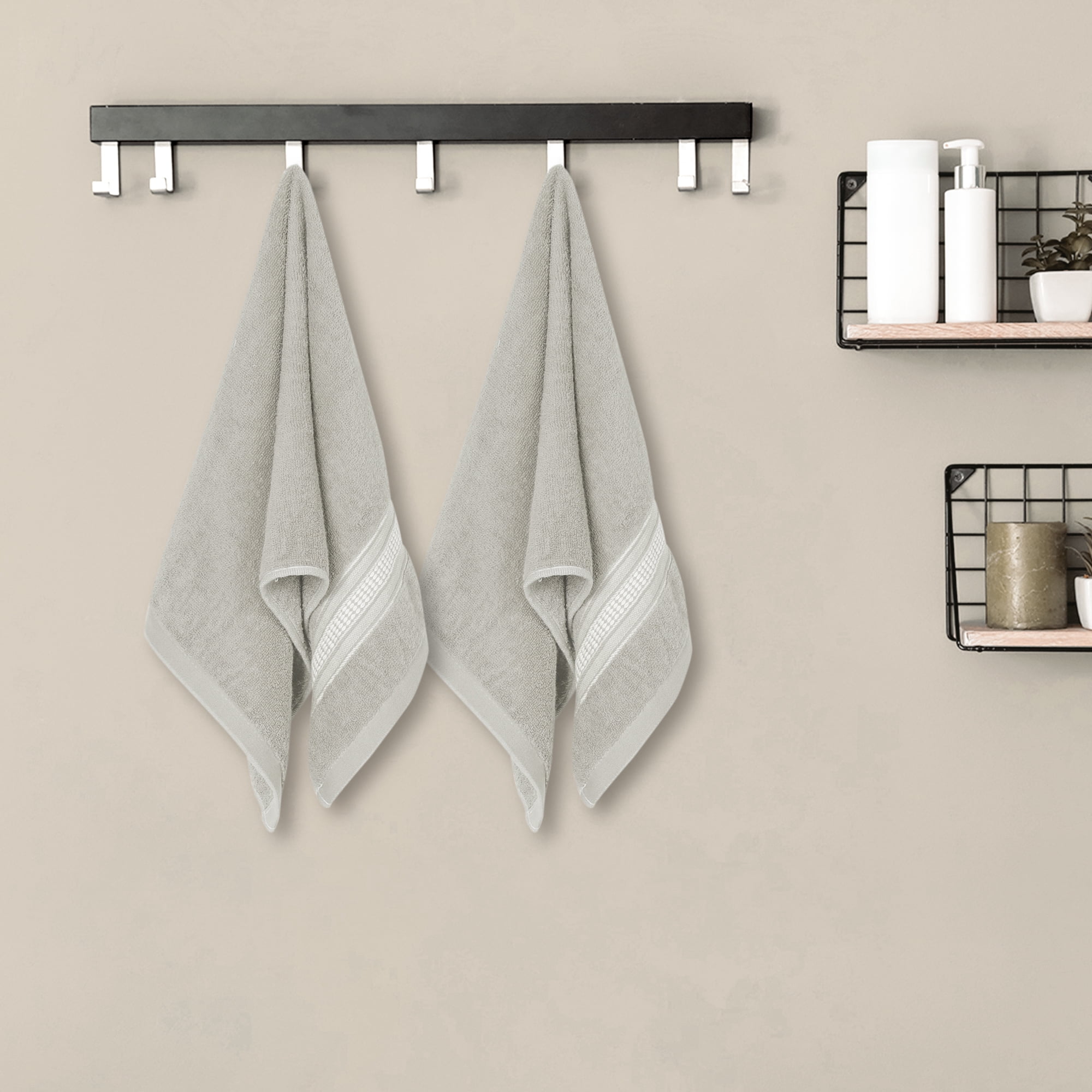 Unique Bargains Plaid Pattern Hand Towels Comfort and Quick Drying Towel for Bathroom Light Gray 14" x 30"