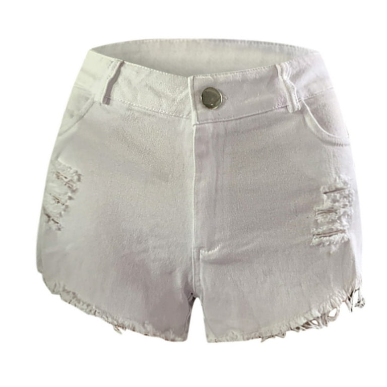 Finelylove Womens Denim Shorts Colorfulkoala Biker Shorts Jean High Waist  Rise Solid White XXL 