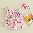 thumbnail image 2 of Okbabeha Baby Girl Summer Clothes Puff Sleeve Ruched  one-piece  Smocked Romper Dress Tutu Tulle Skirt Bodysuit with Headband Set, 2 of 7