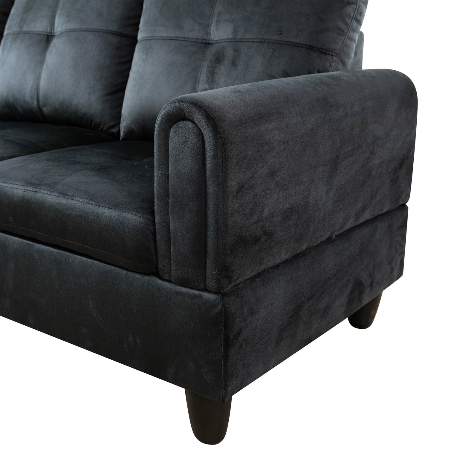 Hommoo L Shaped Couch Set Sectional Sofa Set, Flannel Living Room Furniture Sets, 4-Seat Couches and Sofa Set for Home, Apartment, Dorm, Black(No Ottoman)
