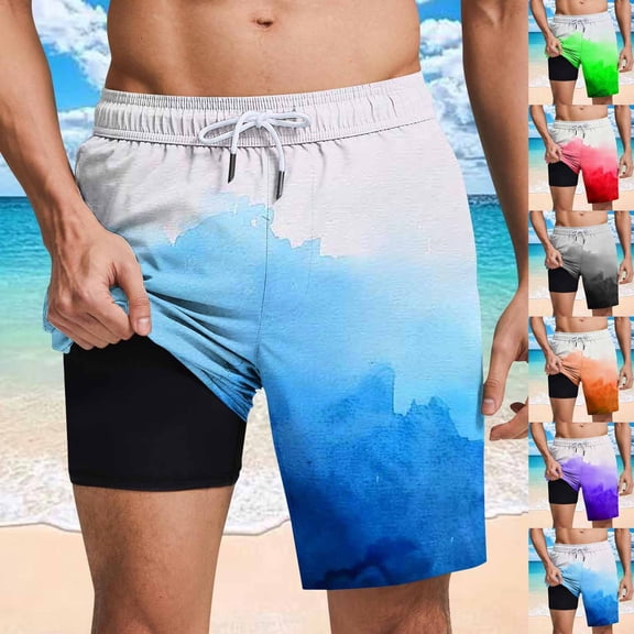 Men's 7" Inseam 2-in-1 Athletic Shorts Gradient Ombre Quick Dry Workout Short Pants with Compression Liner for Running Training Above Knee Length Summer Pockets