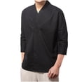 thumbnail image 2 of Chemises pour Hommes, Mode en Lin Tendance Décontractée Coupe Ajustée à Manches Courtes Sept Points Col en V, 2 of 6