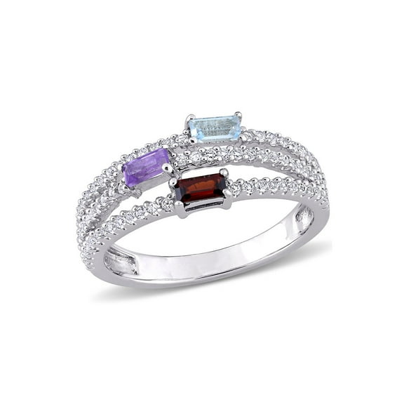 4/5 Carat (Ctw) Amethyst, Garnet, and Blue Topaz Ring in Sterling Silver for Women