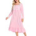 thumbnail image 2 of Pompotops Robe Décontractée pour Femme à Manches Longues, Col Carré, Mi-Mollet, Tenue de Détente pour la Maison en Solde, 2 of 5