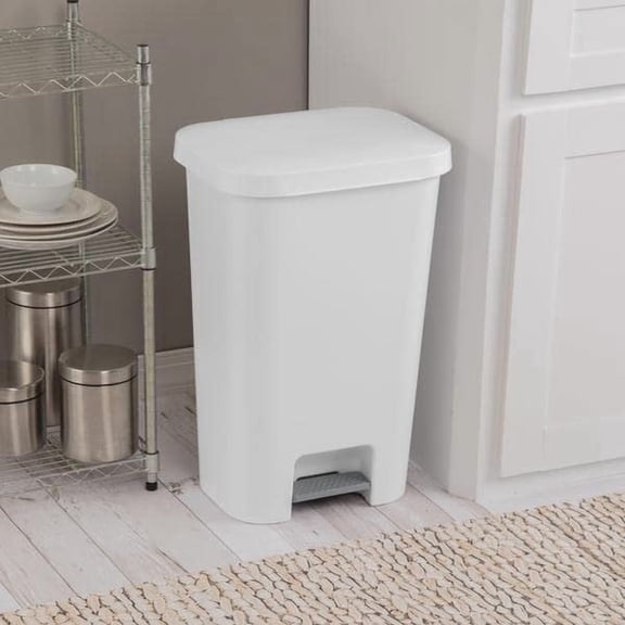 Sterilite Kitchen Wastebasket Step-On - 11 Gal, White — Home & Garage Storage, Stackable Design
