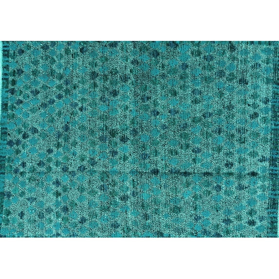 Ahgly Company Machine Washable Indoor Rectangle Abstract Turquoise Blue Modern Area Rugs, 7' x 10'