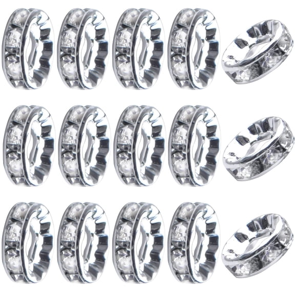 100Pcs Crystal Large Hole European Metal Beads Supplies - Rhinestone Spacer Beads,for DIY Jewelry Making