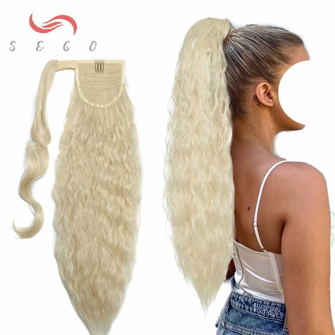 SEGO Long Wavy Corn Wave Wrap Around Ponytail Extenisons Heat Resistant